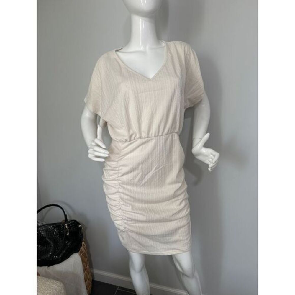 Cupshe Textured Beige ruched Short sleeve Dress Size Large
